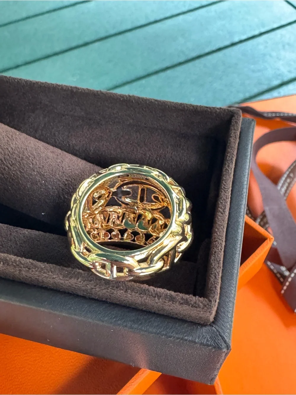 Hermes 18k Gold Chain D’ancre Chain-Link 'H' Ring